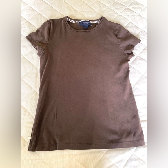 Jones New York Signature 100% cotton tops lot of 2 crew neck brown & creamy tan - Picture 4 of 16